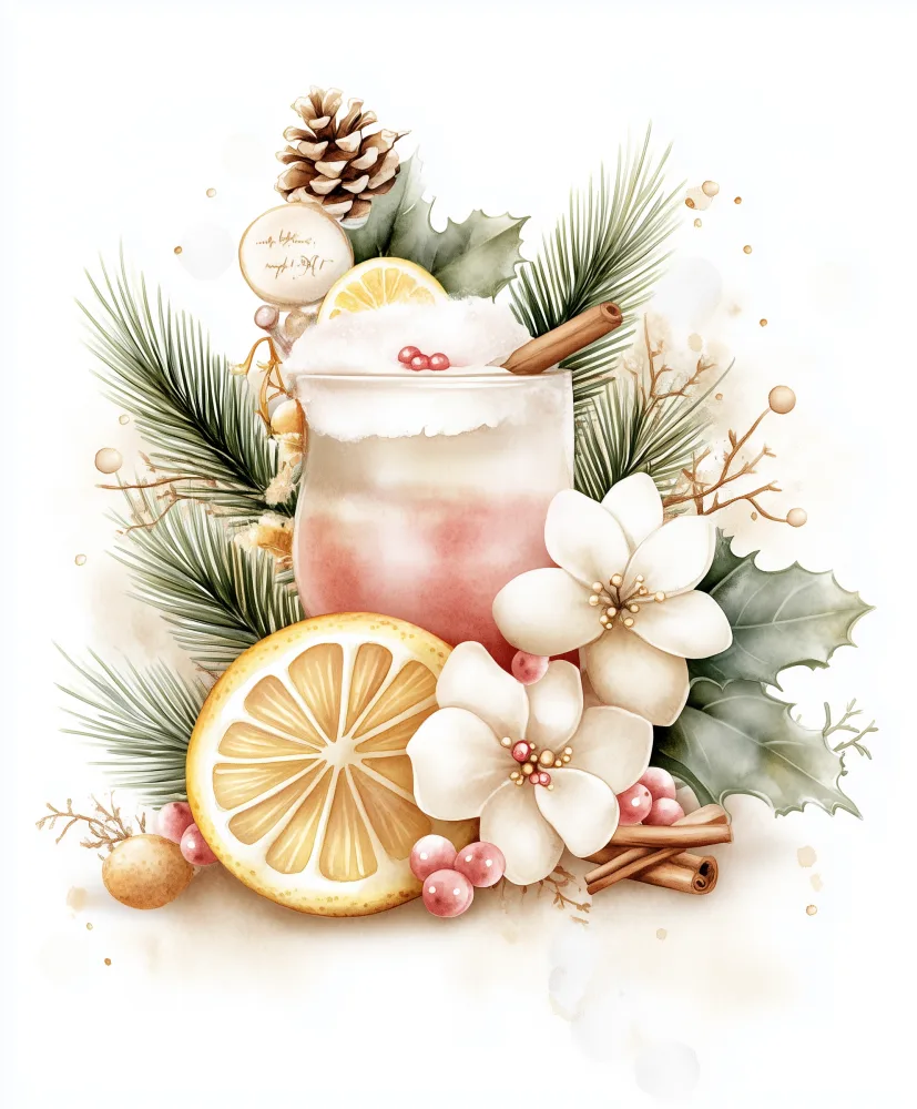 Winter Holiday Drink with Citrus and Spices Illustrated