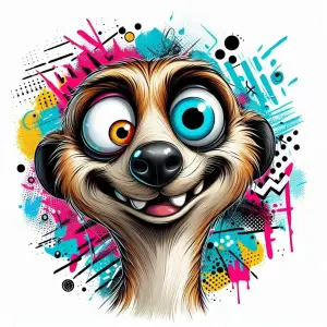 Colorful Cartoon Meerkat Portrait with Two Different Colored Eyes