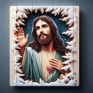Religious Wooden Wall Art of Jesus Christ with Snow