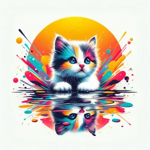 Colorful Artistic Illustration of a Kitten with Vibrant Paint Splashes
