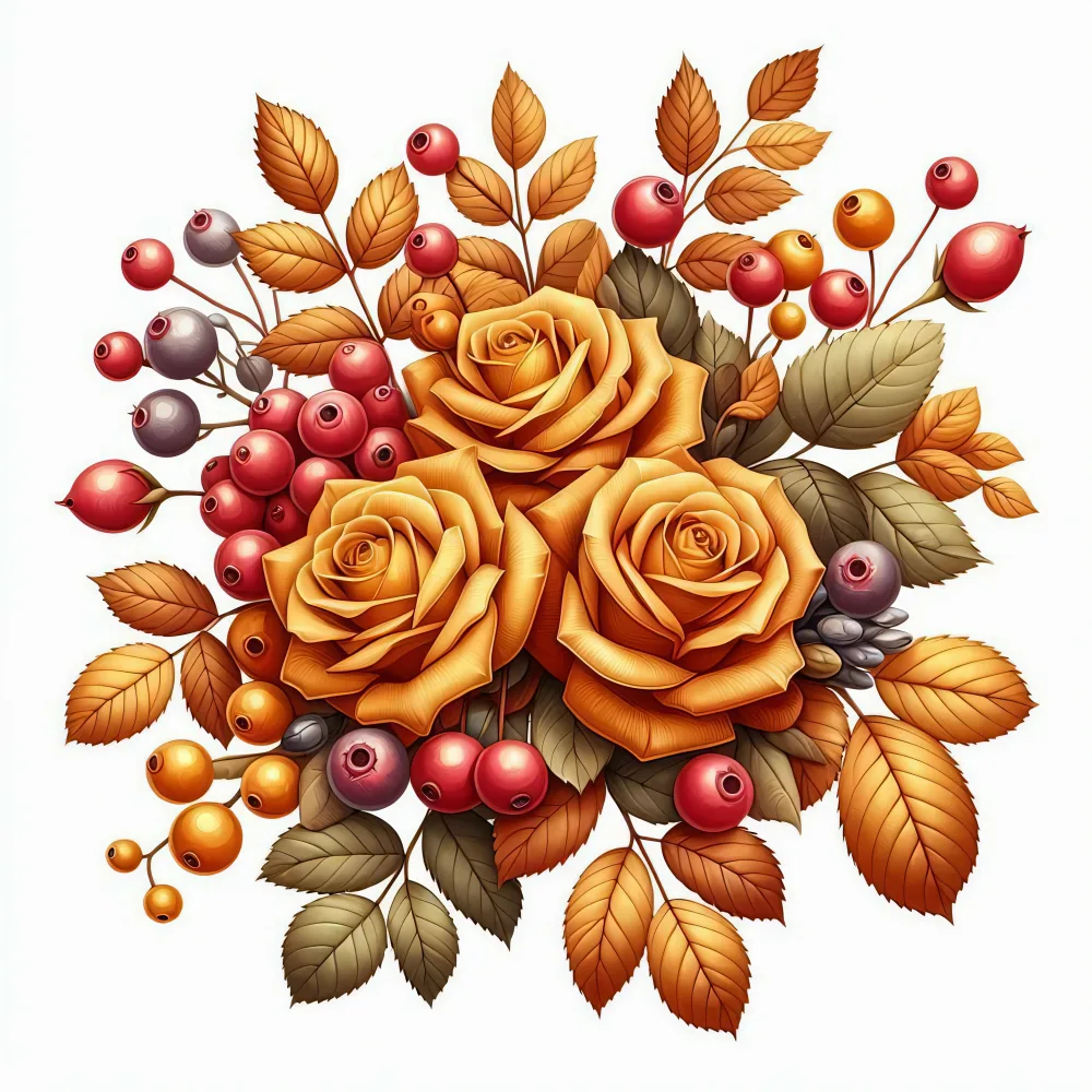 Autumn Bouquet with Orange Roses and Berries