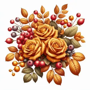 Autumn Bouquet with Orange Roses and Berries