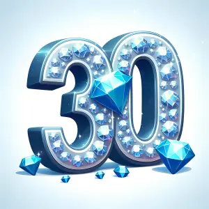 3D Number 30 Decorated with Blue Diamonds