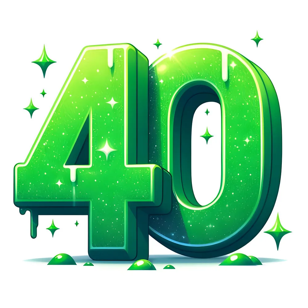 Bright Green 40 Number with Glitter and Drips