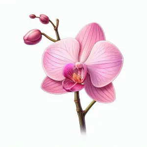 Pink Phalaenopsis Orchid Bloom with Buds on White Background