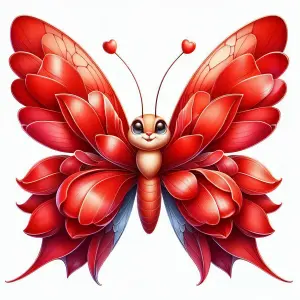 Cute Red Butterfly Illustration with Heart Antennae