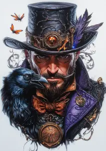 Steampunk Gentleman with Raven and Pocket Watch