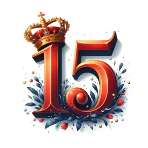Royal Number 15 with Crown and Floral Design