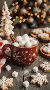 Christmas Hot Chocolate with Marshmallows and Cinnamon Sticks