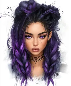 Portrait of a Young Woman with Purple Hair and Violet Eyes
