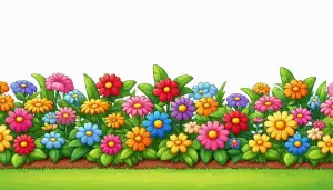 Colorful Cartoon Flower Garden Border