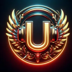 Golden Letter U with Headphones and Wing Emblem