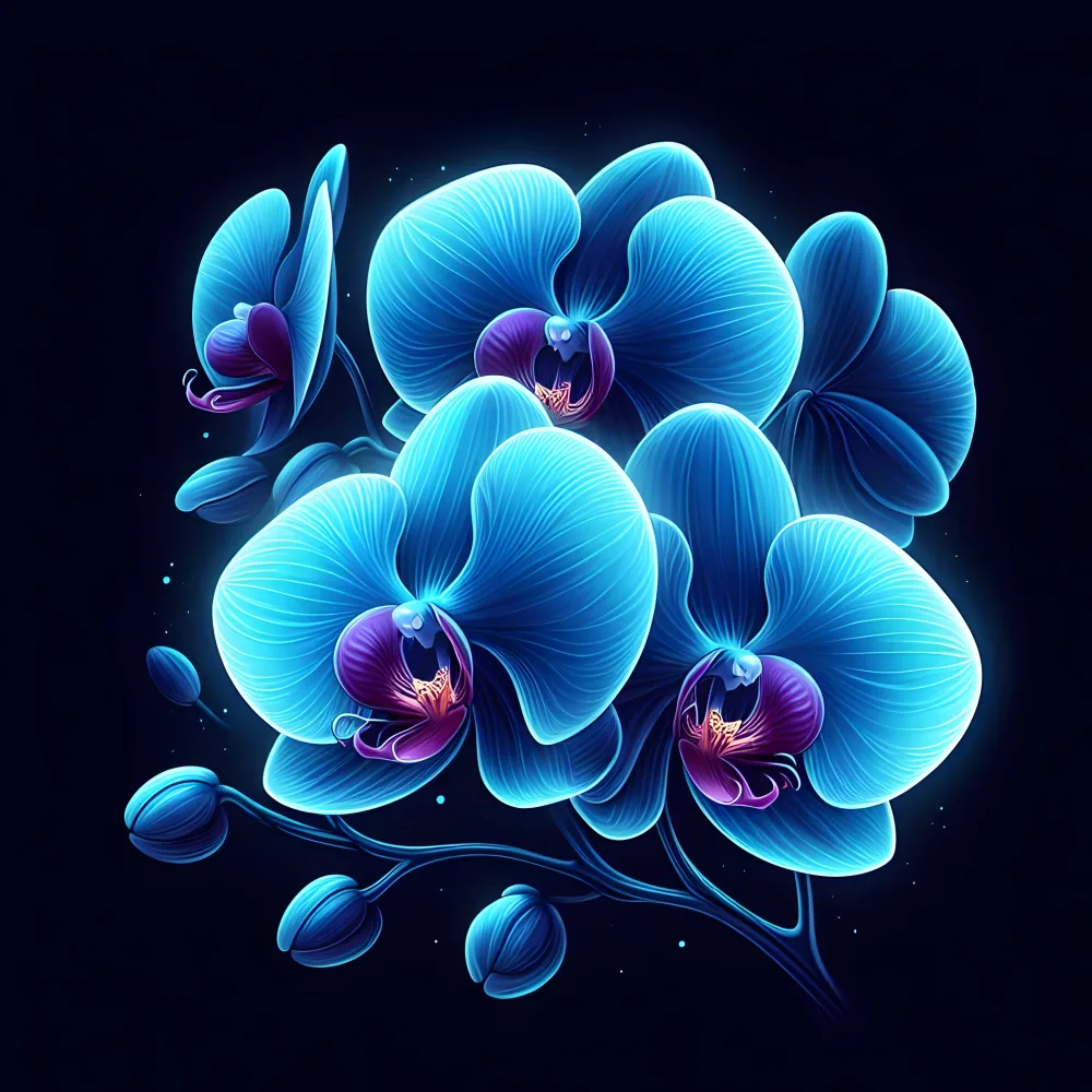 Glowing Blue Orchids on Dark Background