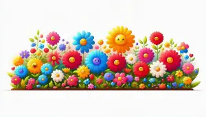 Colorful Cartoon Flowers with Smiling Faces on White Background