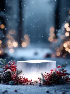 Winter Holiday Decoration with Snow, Pinecones, and Red Berries