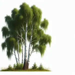 Cluster of Birch Trees with Lush Green Foliage