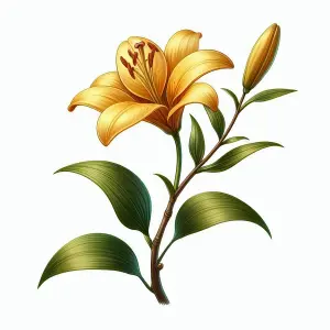Yellow Lily Flower with Leaves and Bud Illustration