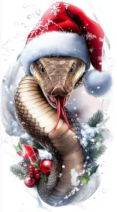 Festive Snake Wearing Santa Hat with Holiday Decorations