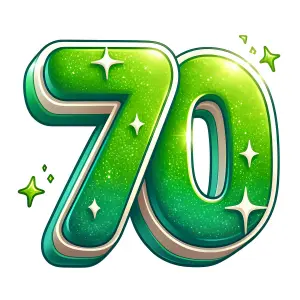 Green Glittery Number 70 Illustration with Sparkles