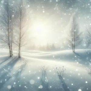 Sunlit Snowy Winter Landscape with Bare Trees