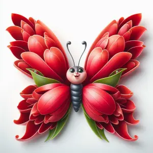 Whimsical Butterfly with Red Flower Petal Wings