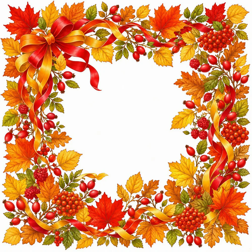 Autumn Leaves and Berries Decorative Frame with Ribbons