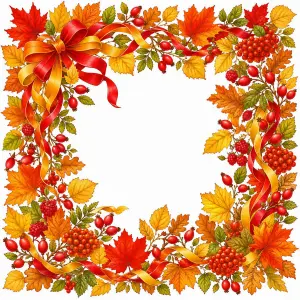 Autumn Leaves and Berries Decorative Frame with Ribbons