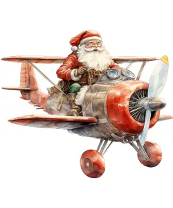Santa Claus Flying Vintage Airplane Illustration