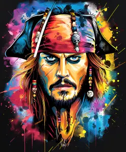 Colorful Digital Art of Pirate with Bandana and Hat