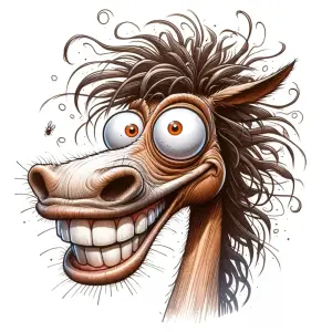 Cartoon Horse with Wild Hair and Big Grin
