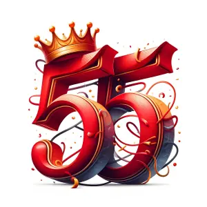 Red and Gold 55 with Crown 3D Illustration