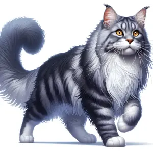 Maine Coon Cat with Long Fur and Yellow Eyes