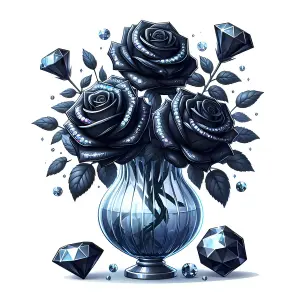 Black Roses with Diamond Accents in Glass Vase