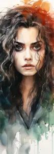 Watercolor Portrait of a Woman with Curly Hair