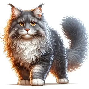 Fluffy Grey and White Maine Coon Cat with Golden Eyes