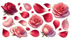 Variety of Pink and Red Rose Flowers and Petals