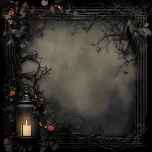 Dark Vintage Frame with Lantern, Birds and Roses