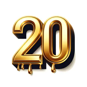 Golden Number 20 with Dripping Effect