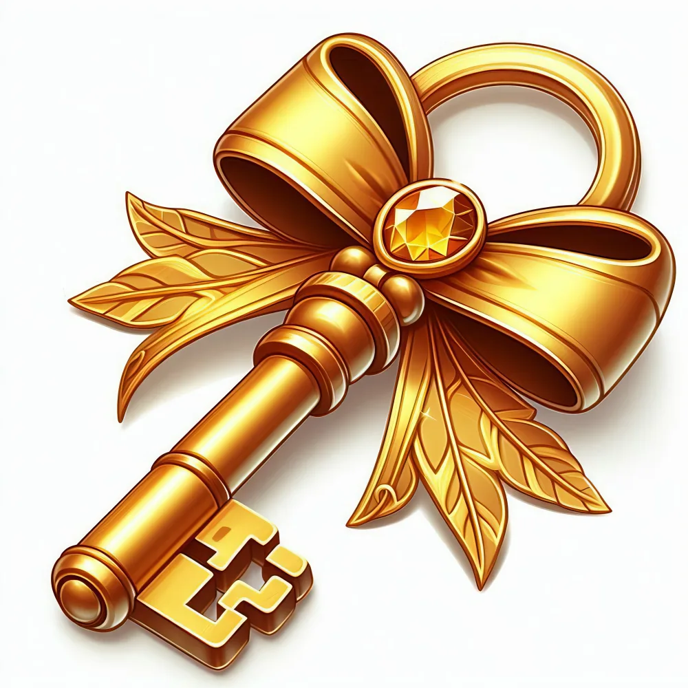 Ornate Golden Skeleton Key with Decorative Bow and Leaves