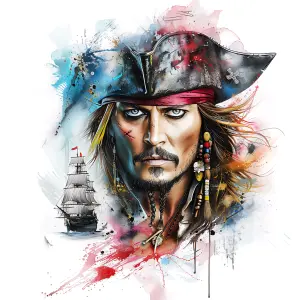 Artistic Portrait of a Pirate with Sailing Ship