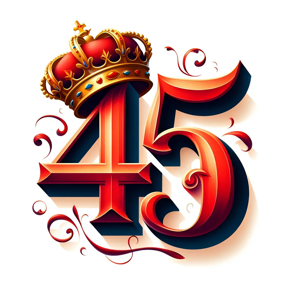Elegant Red and Gold Number 45 with Royal Crown Illustration