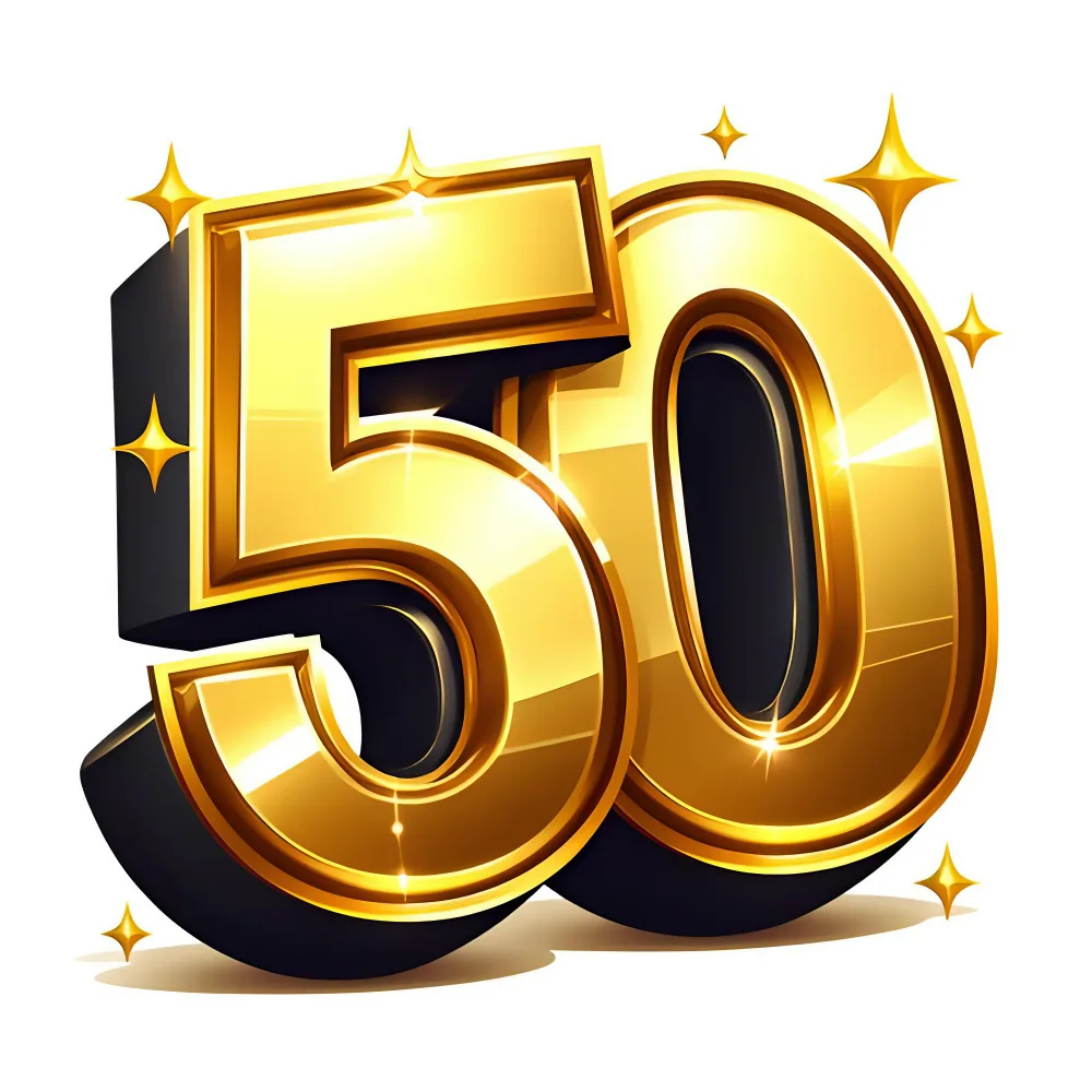 Golden 50 Number with Sparkles