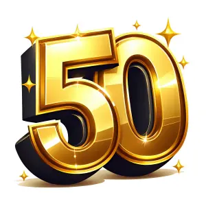 Golden 50 Number with Sparkles