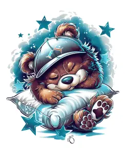 Cute Cartoon Bear Sleeping on Pillow with Stars