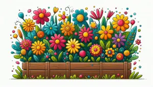 Colorful Cartoon Flower Bed with Wooden Fence