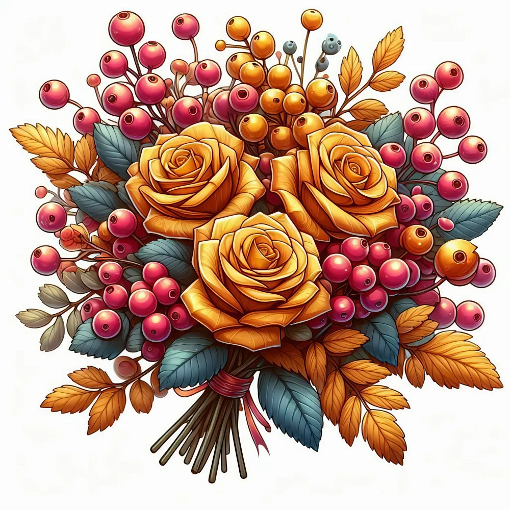 Autumn Bouquet with Yellow Roses and Berries