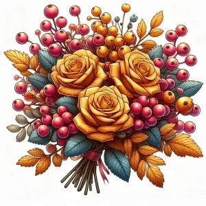 Autumn Bouquet with Yellow Roses and Berries