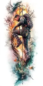 Man Climbing Rope in Artistic Nature Setting