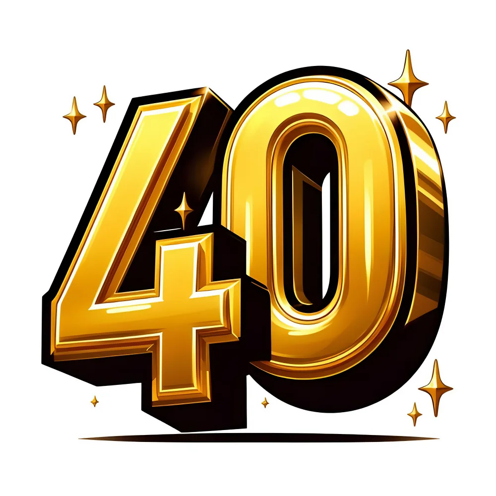 Shiny Golden 40 Number with Sparkles on White Background