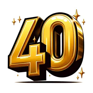 Shiny Golden 40 Number with Sparkles on White Background